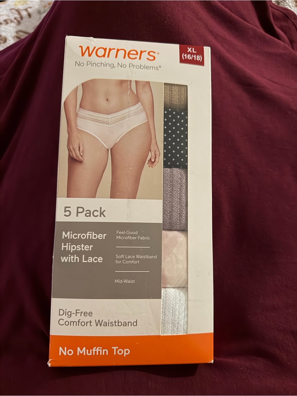 Warners Women's Microfiber Hipster 5-Pack - Assorted Colors (XL) New In Box